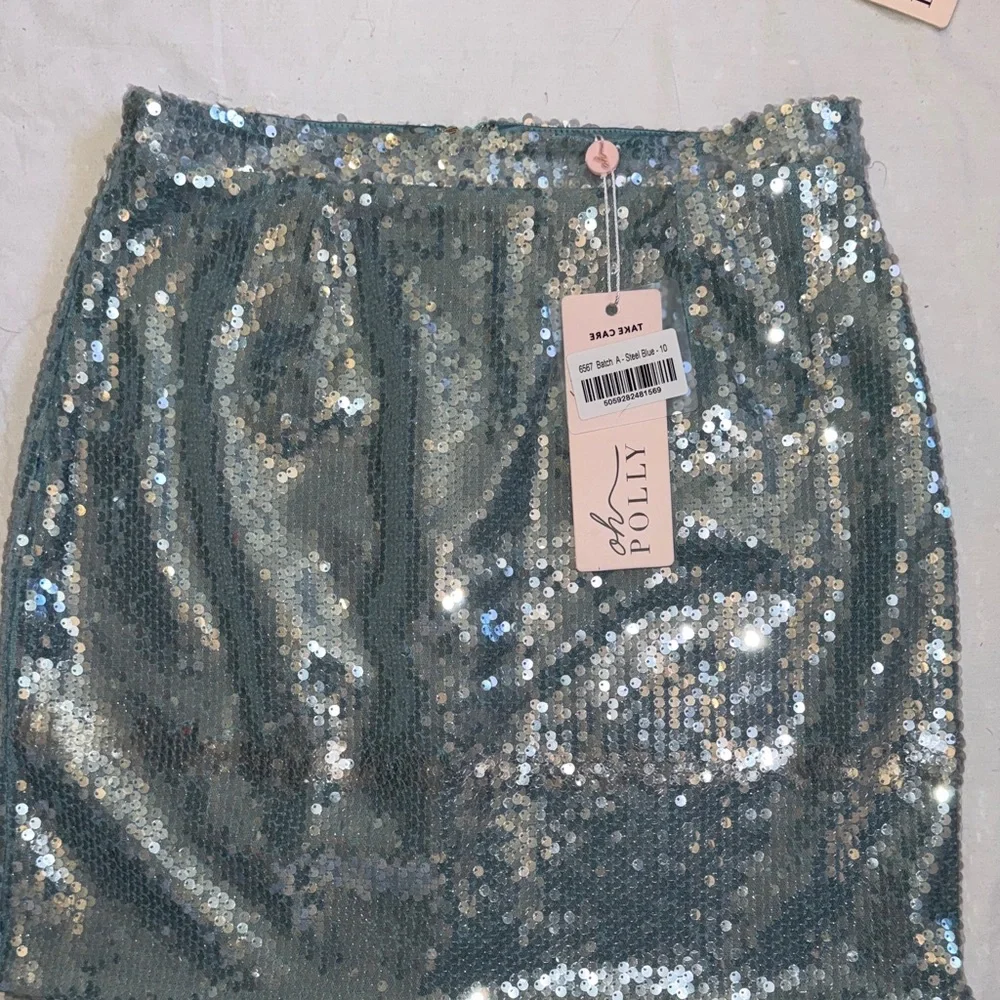 Oh Polly teal blue Sequin Bralette and Skirt Set - Picture 3 of 10